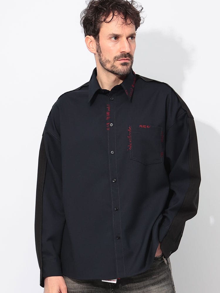 MARNI (マルニ) トロピカルウール ステッチアクセント 長袖 ドッキングシャツ MACUMU0278QS メンズ
