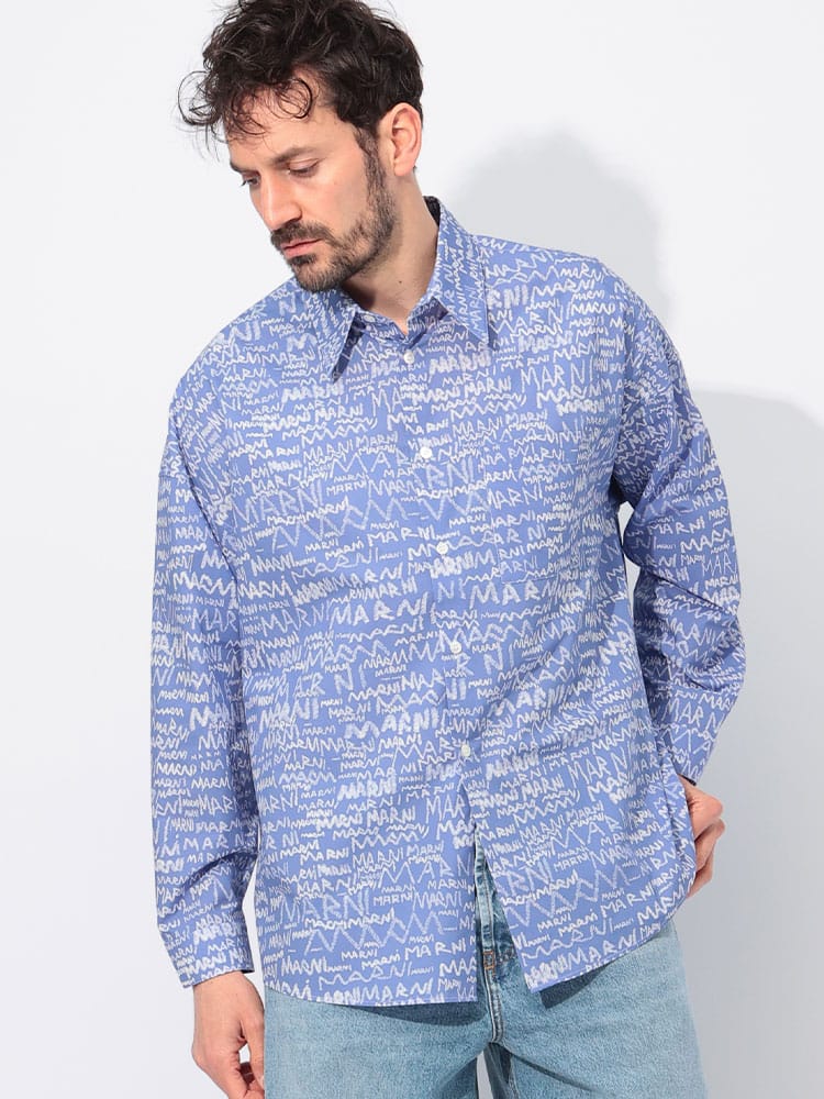 MARNI (マルニ) コットン ペンシルロゴ ポケット付き 半袖 シャツ MALCUMU0061A3 メンズ