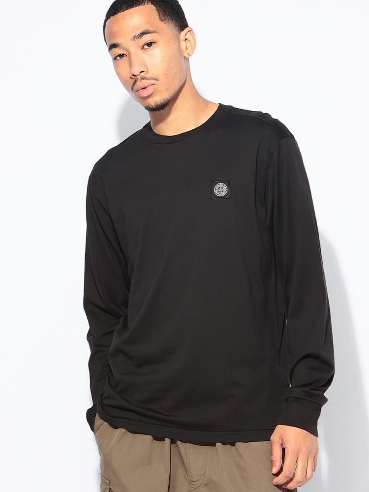 STONE ISLAND (ストーンアイランド) 胸ロゴ クルーネック 長袖 Tシャツ 