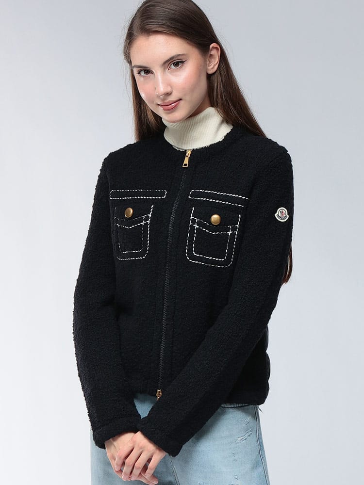 MONCLER (モンクレール) ポケットステッチ ノーカラー フルジップ バックダウン ニットジャケット MCL9B00005M7104 レディース