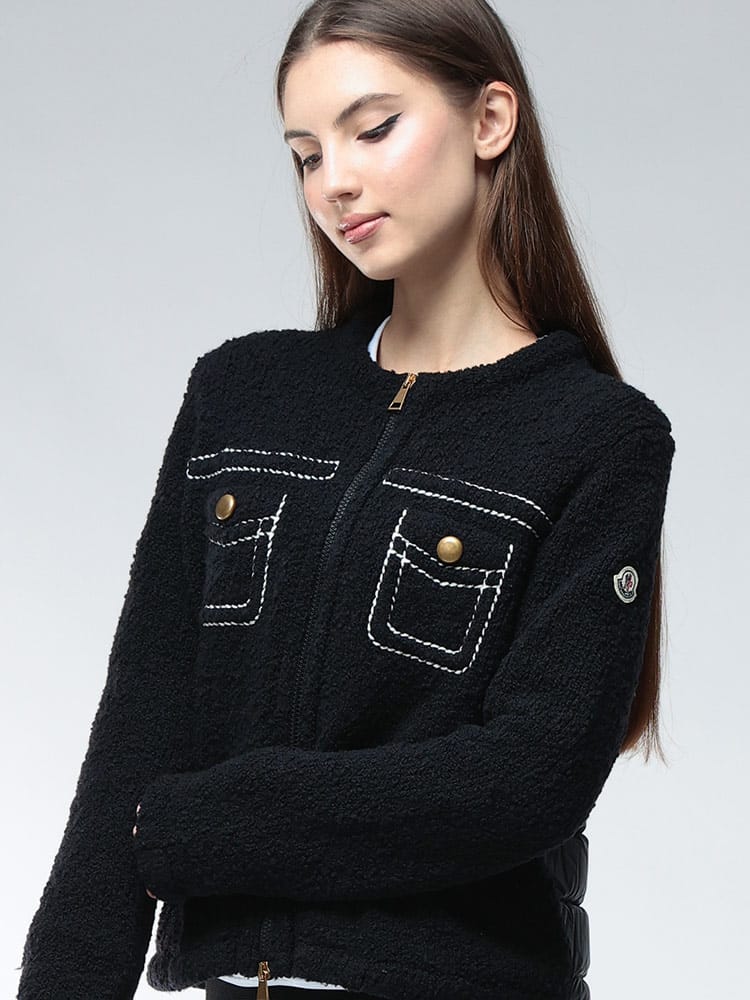 MONCLER (モンクレール) バックダウン フルジップ ノーカラー ニットジャケット MC9B00005M7104 レディース