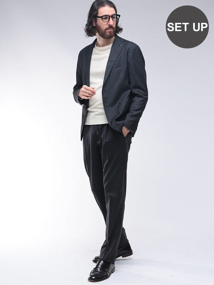 TAGLIATORE (タリアトーレ) ストレッチウール シングル ウエストコード セットアップ スーツ TGDAKAR060108 メンズ