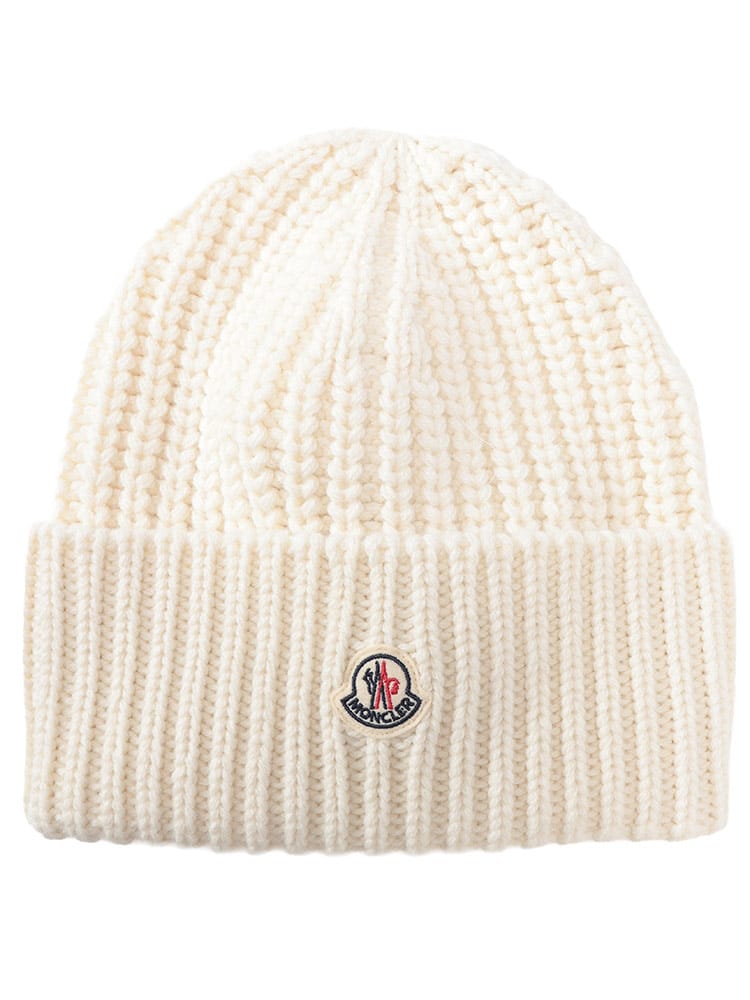 MONCLER (モンクレール) カシミヤ混 ワンポイント リブ編み ニットキャップ MCL3B00035M4281 レディース