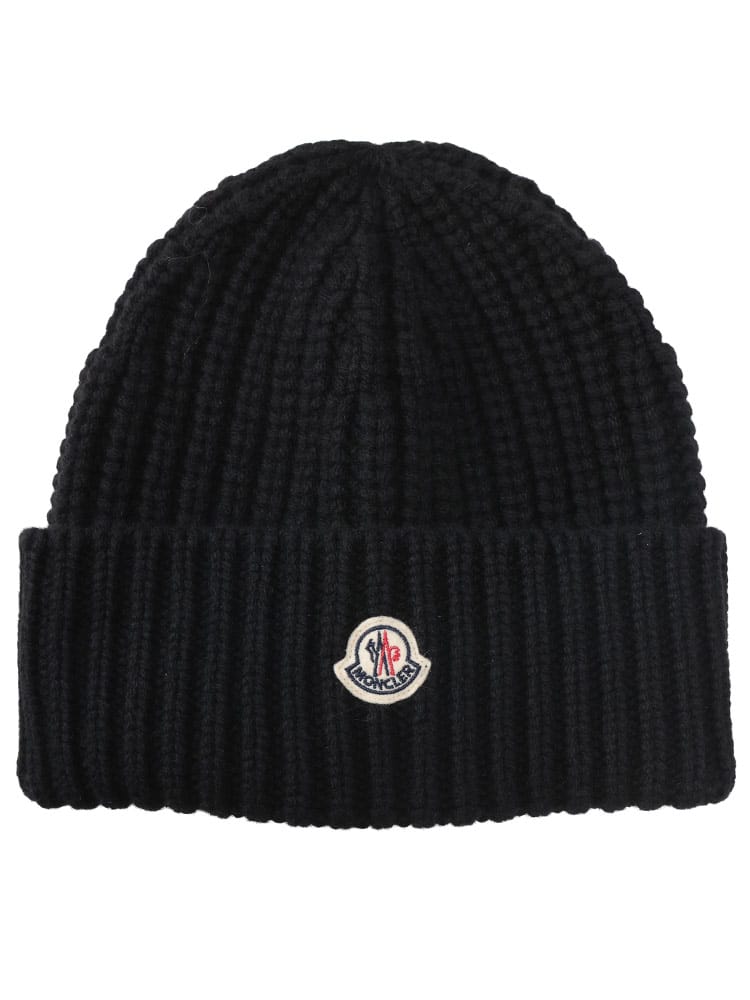 MONCLER (モンクレール) カシミヤ混 ワンポイント リブ編み ニットキャップ MCL3B00035M4281 レディース