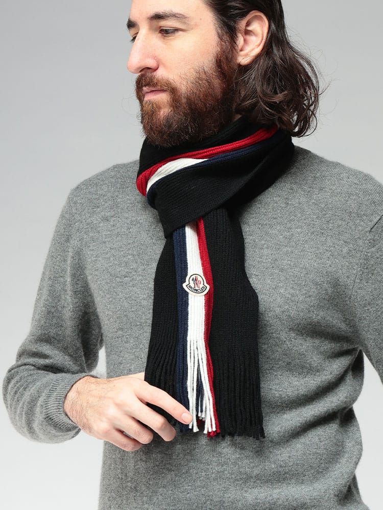 MONCLER (モンクレール) ロゴ トリコロールライン フリンジ マフラー MC3C00019A9575 レディース