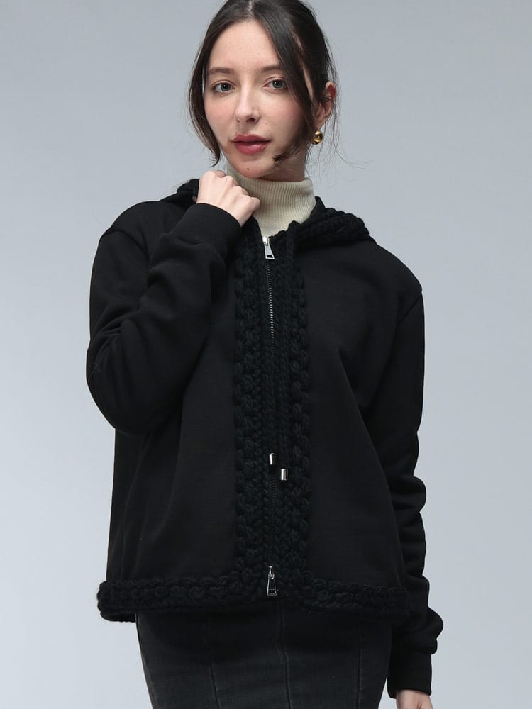 MONCLER (モンクレール) ロゴ ニット使い トリムデザイン フルジップ パーカー MC8G00026899RB レディース