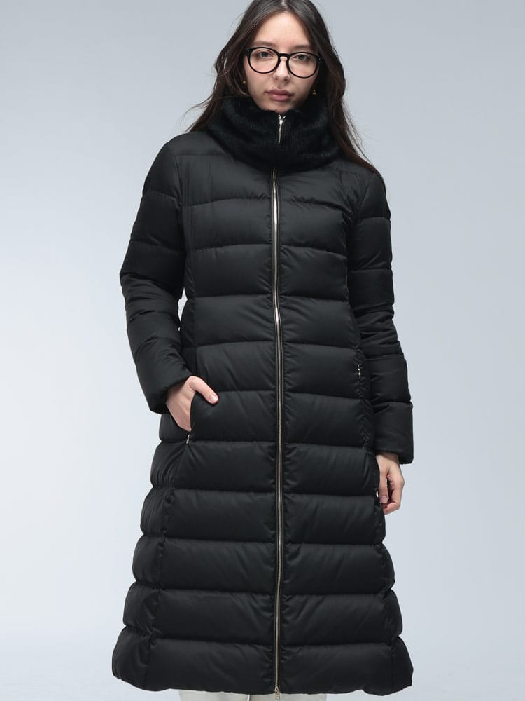 HERNO (ヘルノ) ロゴ ファーカラー フルジップ ロング丈 ダウンコート HRLPI002071D レディース