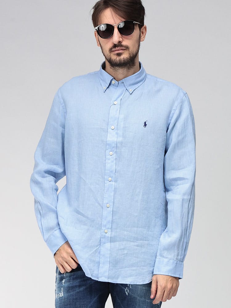 POLO RALPH LAUREN (ポロラルフローレン) ワンポイント アイコン 麻100％ ボタンダウン 長袖 リネン カジュアル シャツ RL710966294 メンズ