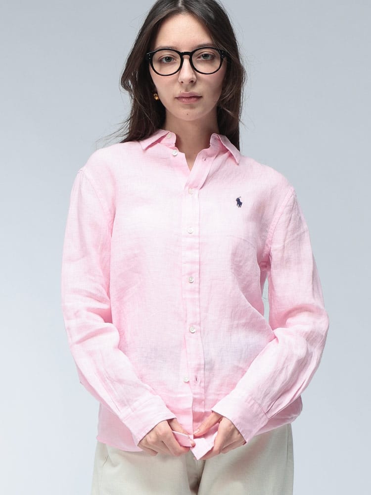 POLO RALPH LAUREN (ポロラルフローレン) ロゴ 麻100％ ワンポイント 長袖 リネン シャツ RLL211970730 レディース
