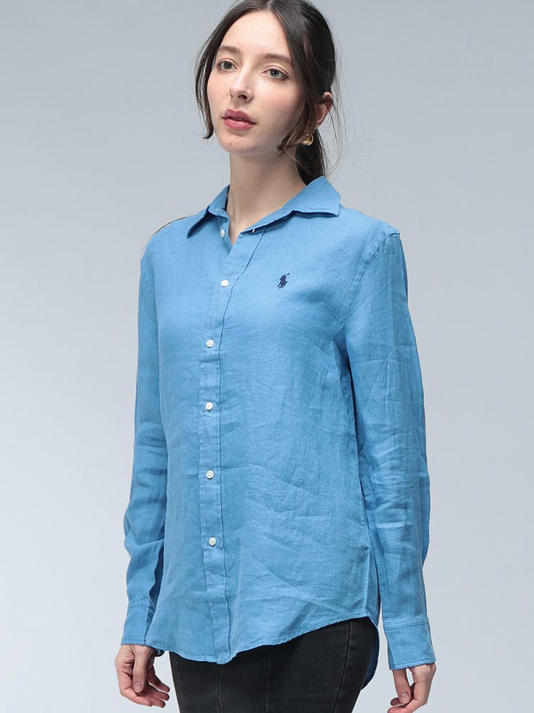 POLO RALPH LAUREN (ポロラルフローレン) ロゴ 麻100％ ワンポイント 長袖 リネン シャツ RLL211970730 レディース