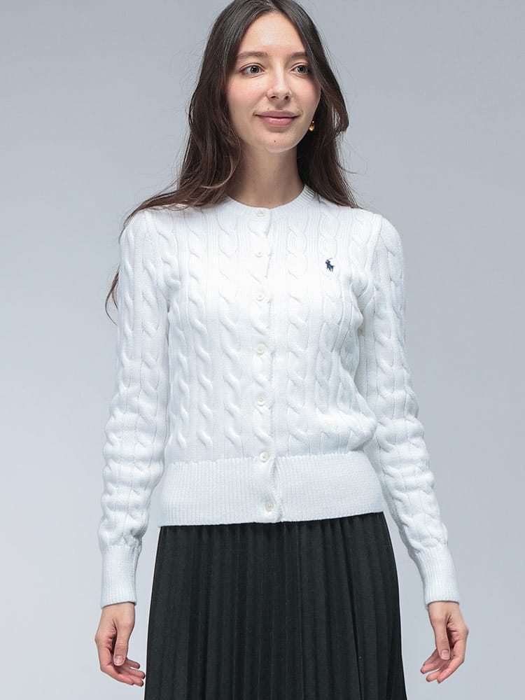 POLO RALPH LAUREN (ポロラルフローレン) ロゴ ケーブルニット クルーネック サマーニット カーディガン RLL211971868 レディース
