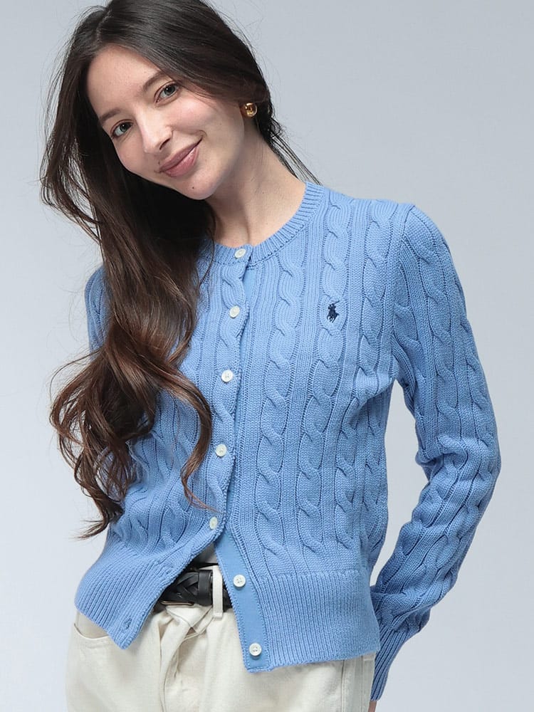 POLO RALPH LAUREN (ポロラルフローレン) ロゴ ケーブルニット クルーネック サマーニット カーディガン RLL211971868 レディース