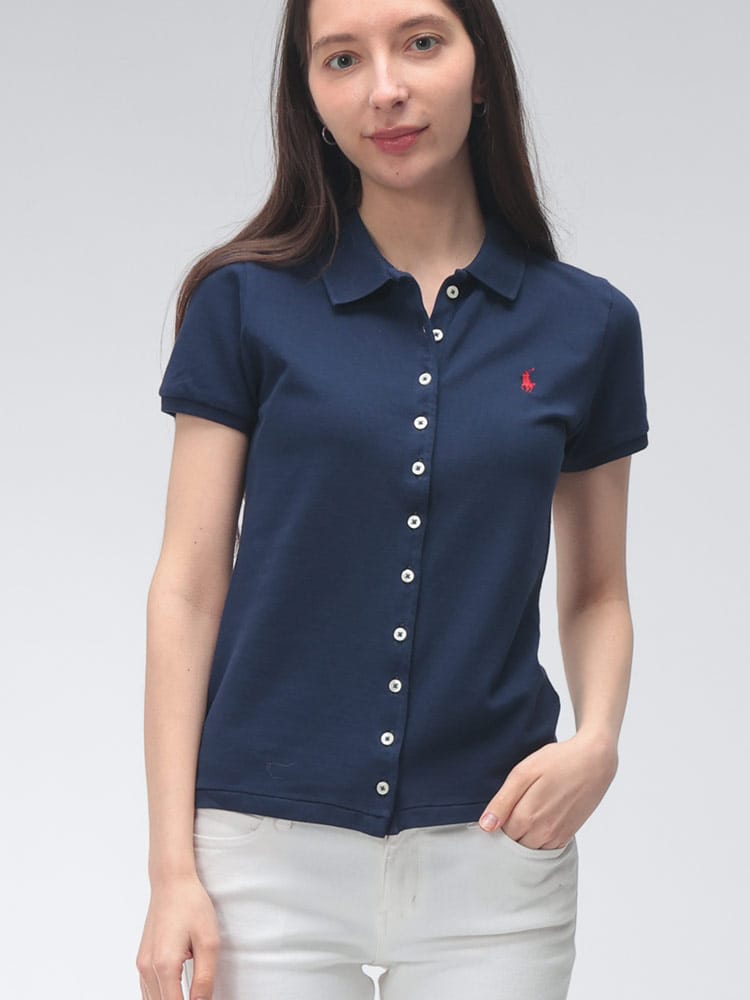 POLO RALPH LAUREN (ポロラルフローレン) レディース ポロシャツ 半袖 胸ロゴ ボタン シャツ RLL211939272