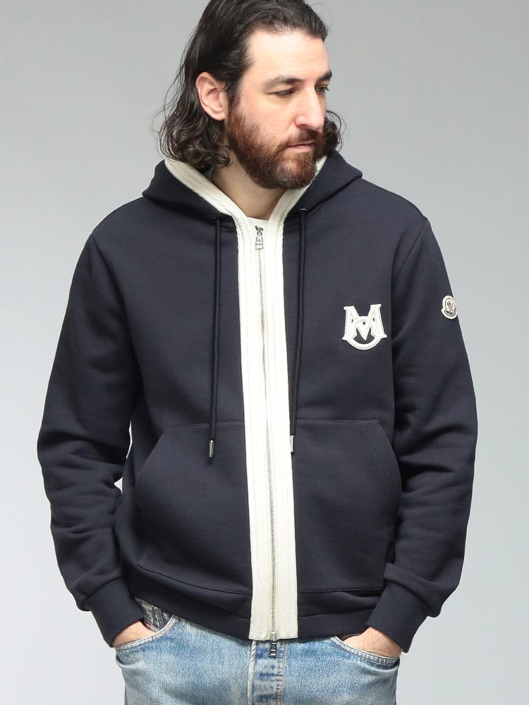 MONCLER (モンクレール) メンズ パーカー 長袖 ロゴ フルジップ バイカラー スウェット パーカー MC8G00019899V4