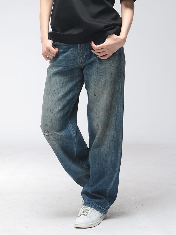 Acne Studios (アクネストゥディオズ) レディース ジーンズ ダメージ加工 ボタンフライ ベルト付き デニム パンツ 1991 TOJ ACLC00113