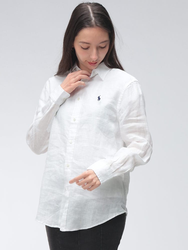 POLO RALPH LAUREN (ポロラルフローレン) レディース シャツ 長袖 麻100％ ロゴ ワンポイント レギュラーカラー リネン シャツ  RLL211970730