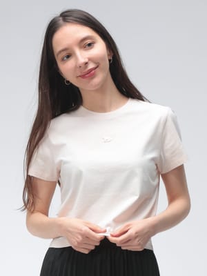 Maison Kitsune (メゾン キツネ) レディース Tシャツ 半袖 ロゴ ワンポイント クルーネック カットソー BABY FOX BABY KNLW00105KJ7026