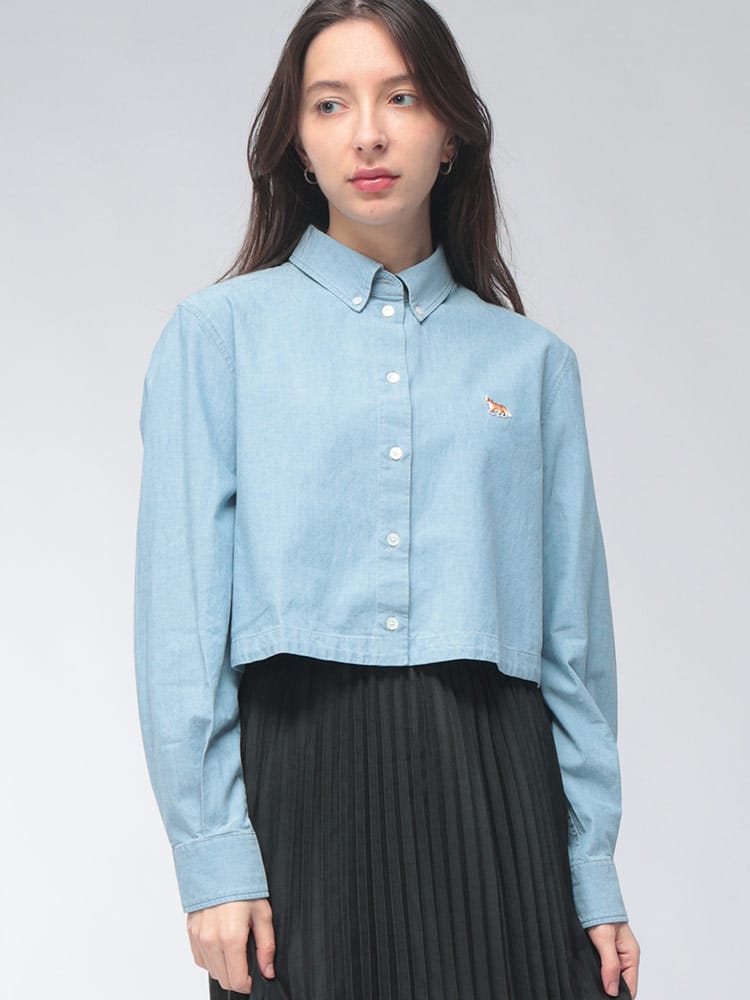 Maison Kitsune (メゾン キツネ) レディース シャツ 長袖 クロップド ボタンダウン シャツ KNLW0402WC5006