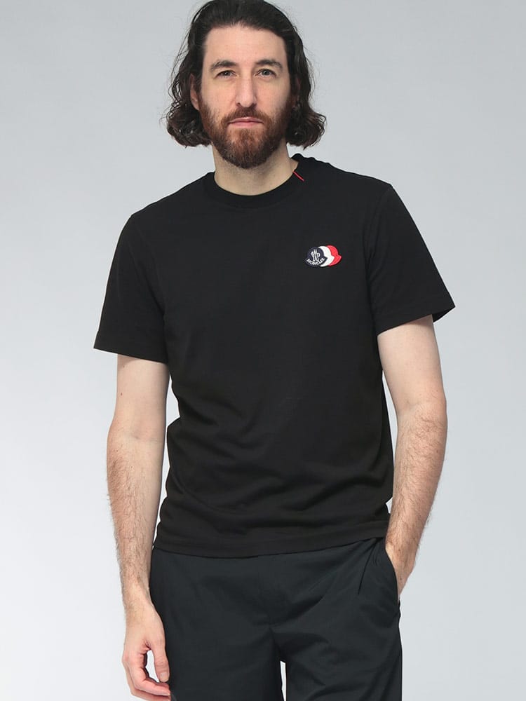 MONCLER (モンクレール) メンズ Tシャツ 半袖 3連ワッペン トリコロール ロゴパッチ レギュラーフィット クルーネック カットソー MC8C0007489B8Q