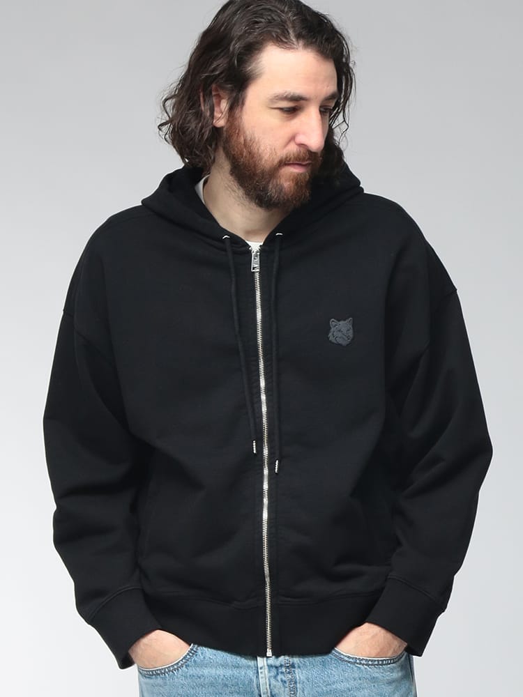 Maison Kitsune (メゾン キツネ) メンズ パーカー フルジップ オーバーサイズ フード スウェット 長袖 FOX HEAD KNM02138KM0340