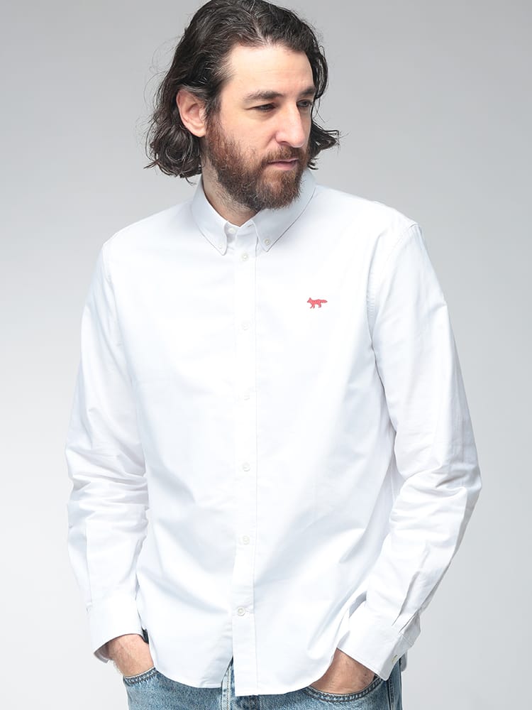 Maison Kitsune (メゾン キツネ) メンズ シャツ 長袖 ボタンダウン ワンポイント刺繍 PROFILE FOX KNM00426WC5062