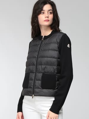 MONCLER (モンクレール) レディース ジャケット ノーカラー ニットポケット ニットダウン ブルゾン ダブルジップ MCL9B00040M1131