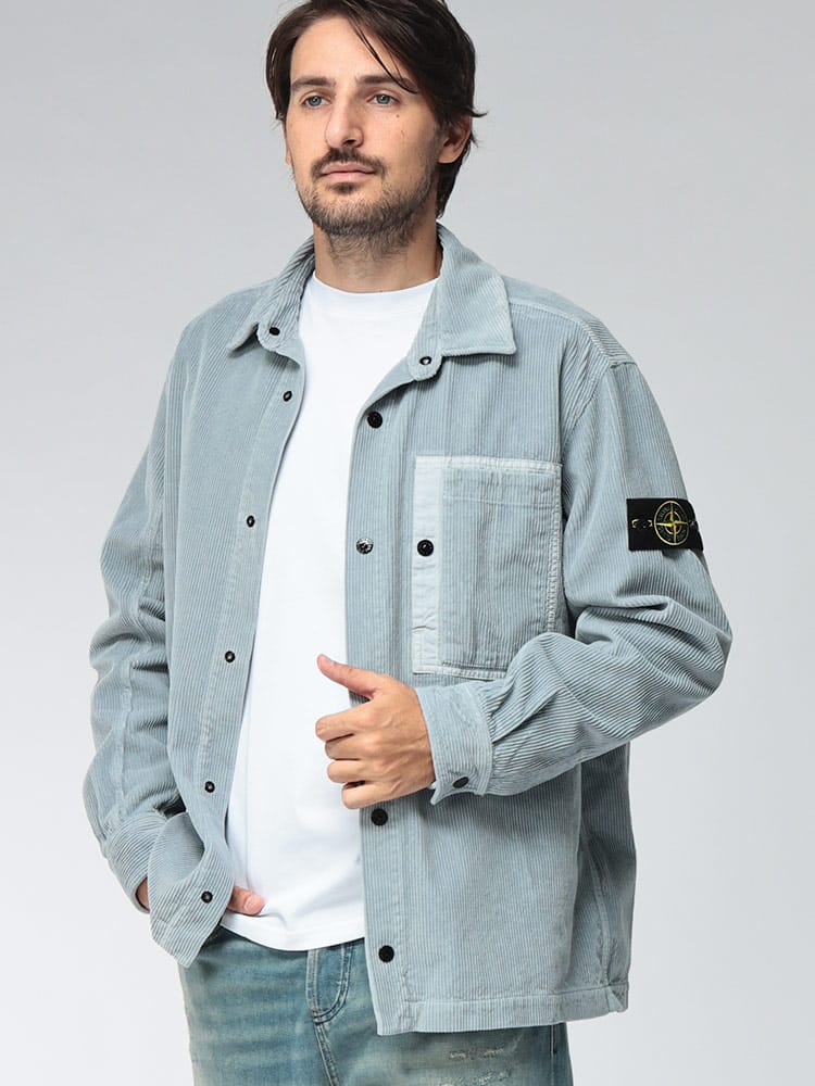STONE ISLAND (ストーンアイランド) メンズ シャツ 長袖 コーデュロイ チェストポケット スナップボタン オーバーワークシャツ SI1200016S0212