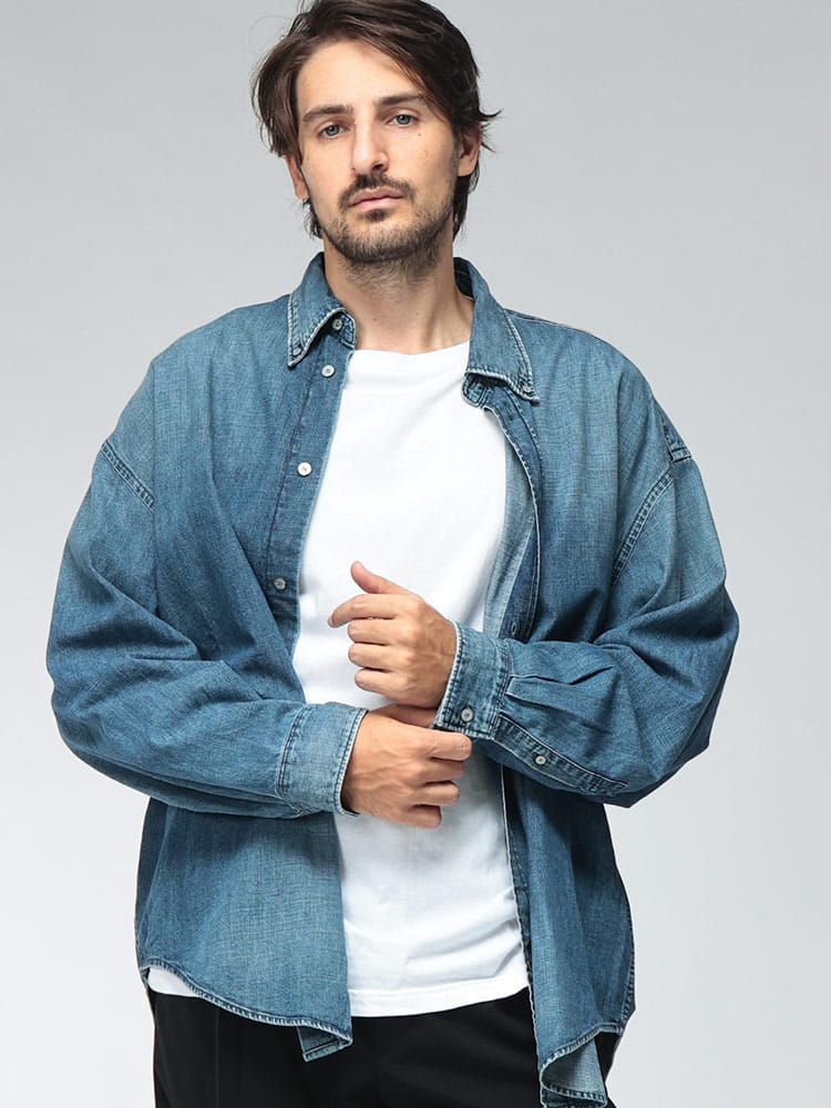 Acne Studios (アクネストゥディオズ) メンズ シャツ 長袖 ウォッシュ加工 ボタンアップ デニムシャツ ACBB0709