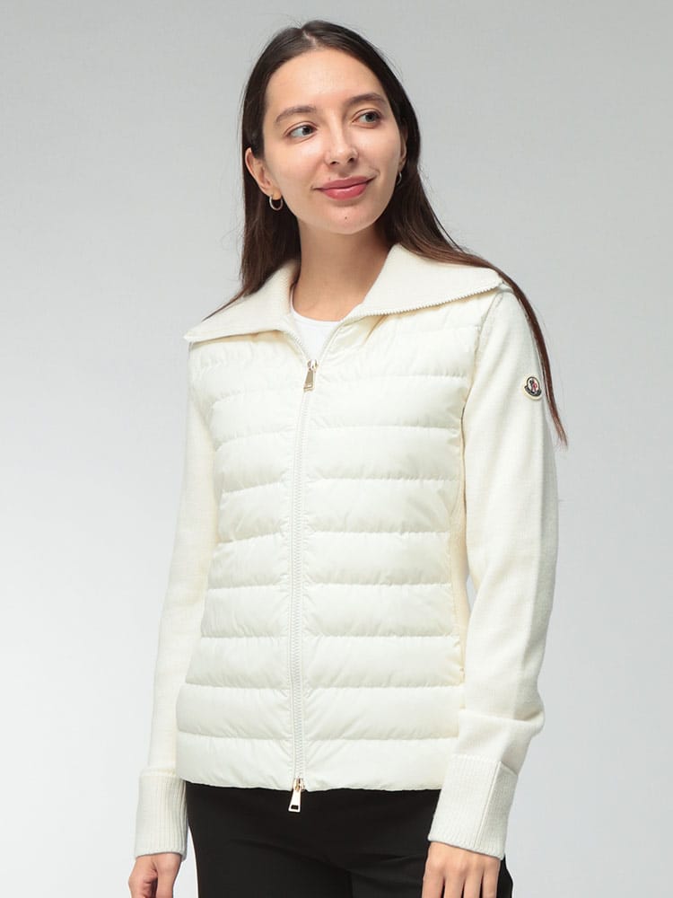 MONCLER (モンクレール) レディース ニットジャケット ダウン×ウールニット切替 袖ロゴ フルジップ コンビジャケット MCL9B00069M1131