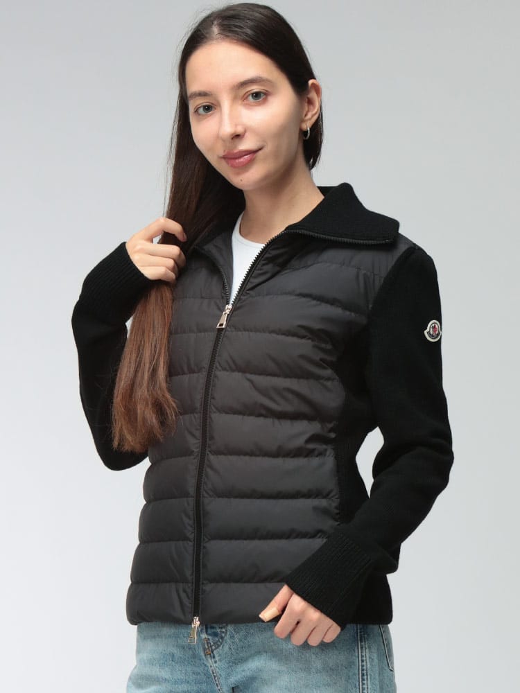 MONCLER (モンクレール) レディース ニットジャケット ダウン×ウールニット切替 袖ロゴ フルジップ コンビジャケット MCL9B00069M1131