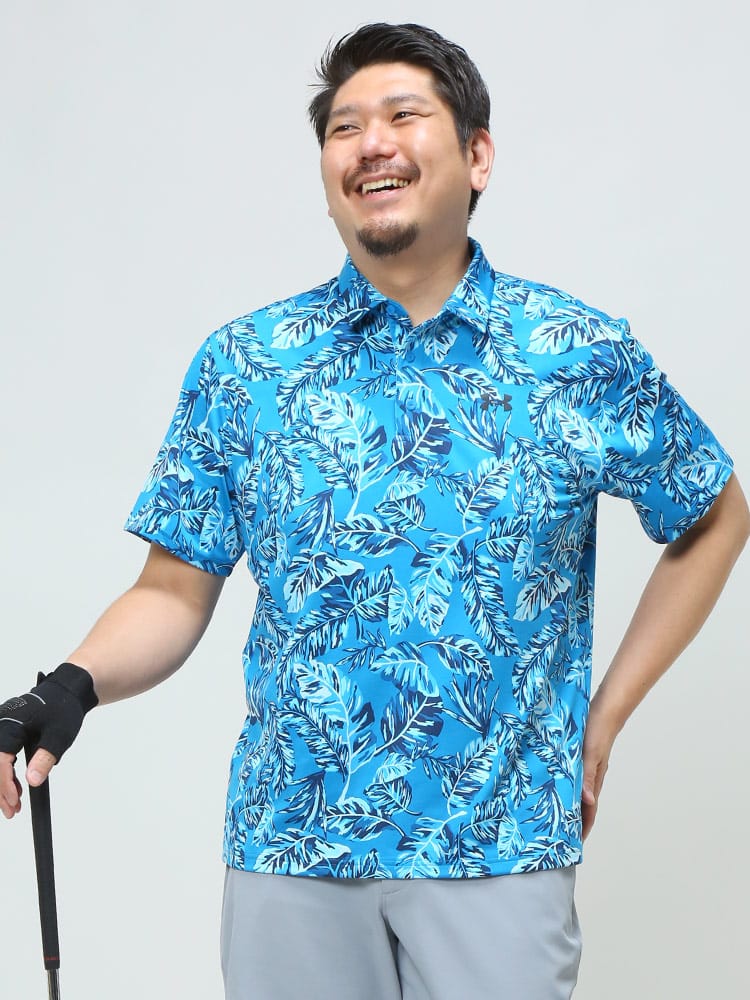 大きいサイズ メンズ UNDER ARMOUR (アンダーアーマー) USA規格 LOOSE UPF40 総柄 ゴルフ 半袖 ポロシャツ PLAYOFF POLO 2.0