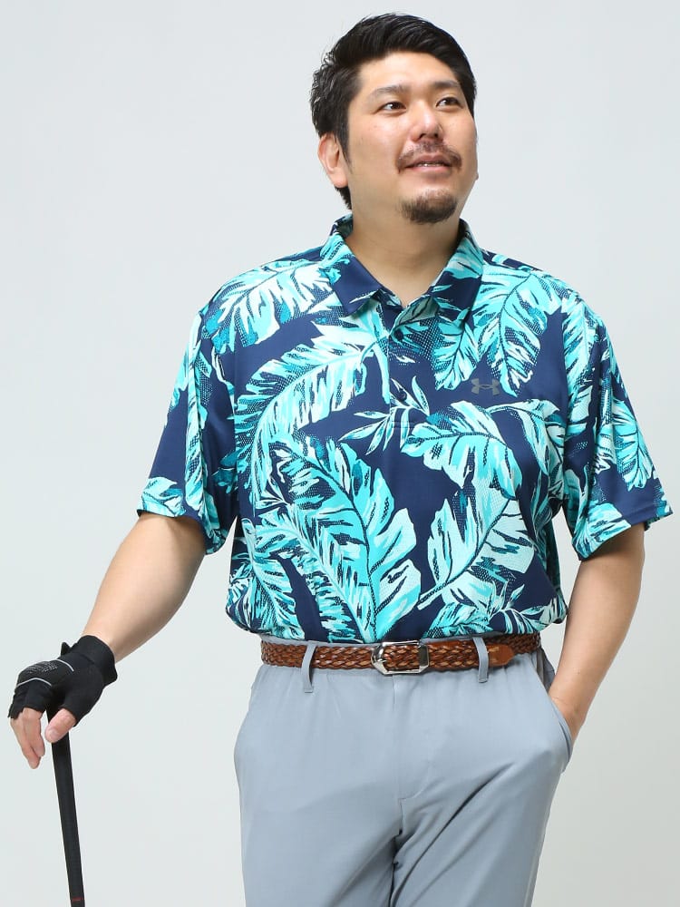 大きいサイズ メンズ UNDER ARMOUR (アンダーアーマー) USA規格 LOOSE UPF40 総柄 ゴルフ 半袖 ポロシャツ PLAYOFF POLO 2.0