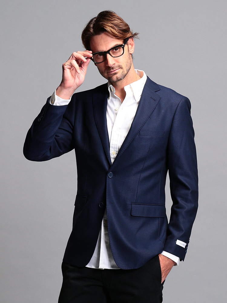 Calvin Klein (カルバンクライン) ストレッチ 無地 シングル 2ツボタン ブレザー SLIMFIT CKMANS17NX