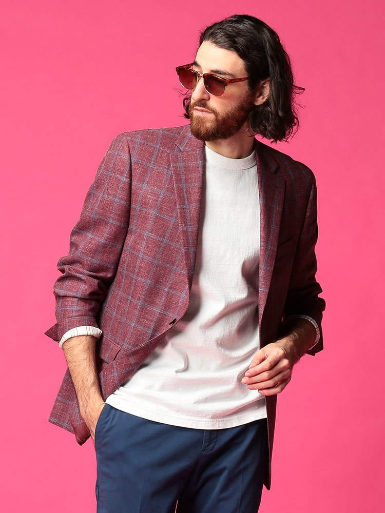 ローレン ラルフ ローレン ジャケット メンズ LAUREN RALPH LAUREN ブランド シルク混 麻混 チェック シングル 2ツ釦 春 夏 秋 ULTRAFLEX RED RLLETO2FA0311