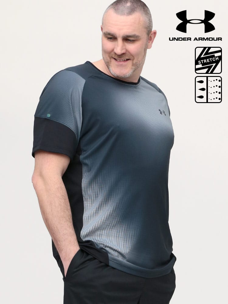 大きいサイズ メンズ UNDER ARMOUR (アンダーアーマー) USA規格 heatgear FITTED 胸ロゴ グラデ クルーネック 半袖 Tシャツ RUSH 2.0 PRINT SS TEE