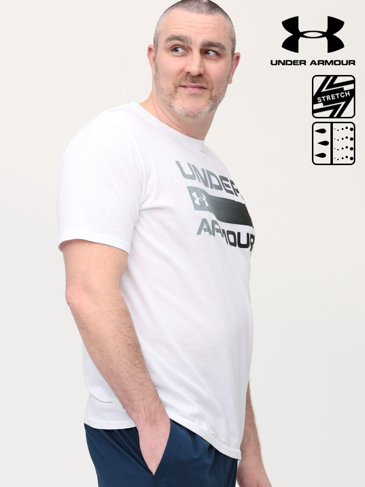 大きいサイズ メンズ UNDER ARMOUR (アンダーアーマー) USA規格 heatgear LOOSE プリント クルーネック 半袖 Tシャツ TEAM ISSUE WORDMARK SS