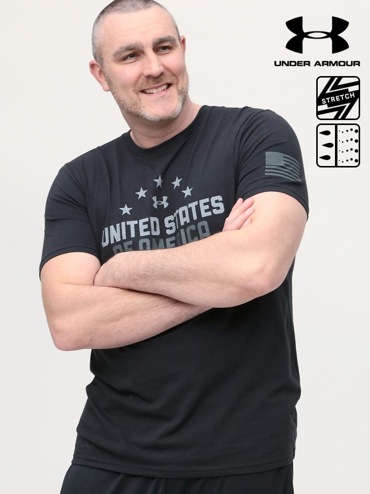 大きいサイズ メンズ UNDER ARMOUR (アンダーアーマー) USA規格 heatgear LOOSE プリント クルーネック 半袖 Tシャツ FREEDOM USA CHEST T-SHT