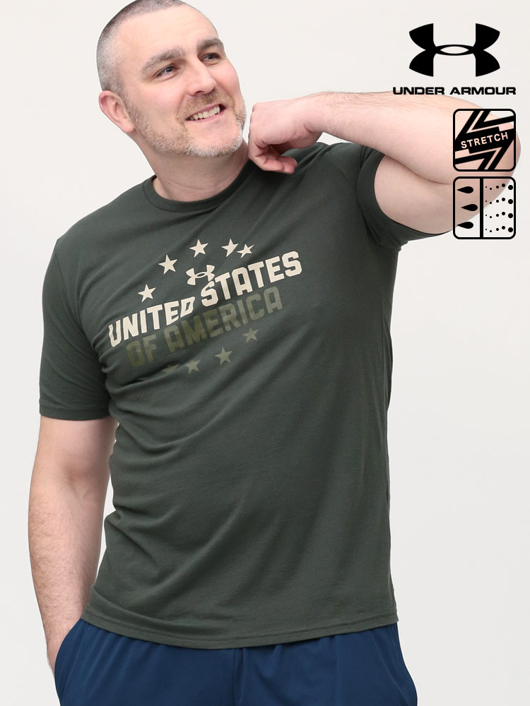 大きいサイズ メンズ UNDER ARMOUR (アンダーアーマー) USA規格 heatgear LOOSE プリント クルーネック 半袖 Tシャツ FREEDOM USA CHEST T-SHT