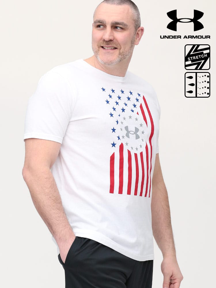 大きいサイズ メンズ UNDER ARMOUR (アンダーアーマー) USA規格 heatgear LOOSE プリント クルーネック 半袖 Tシャツ FREEDOM CHEST FLAG T-SHT
