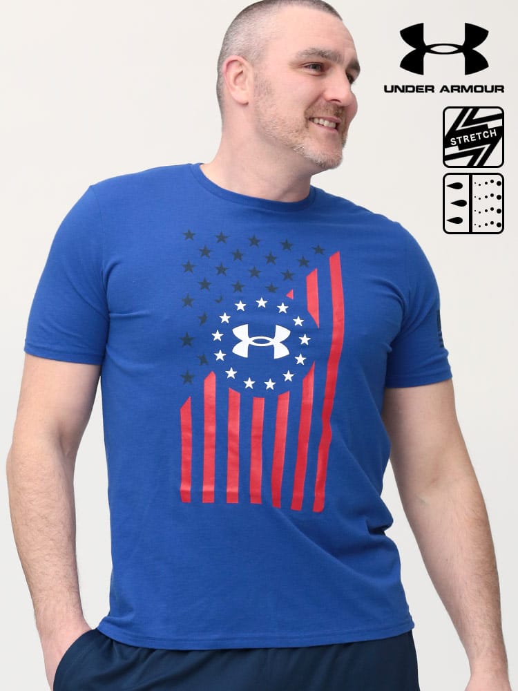 大きいサイズ メンズ UNDER ARMOUR (アンダーアーマー) USA規格 heatgear LOOSE プリント クルーネック 半袖 Tシャツ FREEDOM CHEST FLAG T-SHT