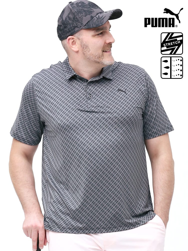 大きいサイズ メンズ PUMA (プーマ) UPF50+ 総柄 半袖 ポロシャツ MATTER LEUCADIA POLO
