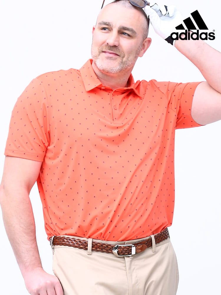 大きいサイズ メンズ adidas (アディダス) 総柄 半袖 ポロシャツ ULTIMATE 365 PRINT POLO ORANGE