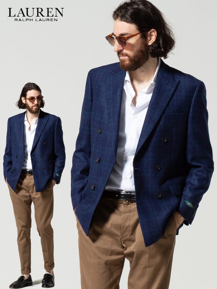 LAUREN RALPH LAUREN (ローレン ラルフ ローレン) ウール混 チェック柄 ダブル 6ツ釦 ジャケット RLLNIY12P10050