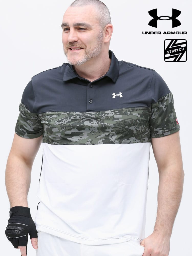 大きいサイズ メンズ UNDER ARMOUR (アンダーアーマー) LOOSE UPF50 切り替え 半袖 ポロシャツ