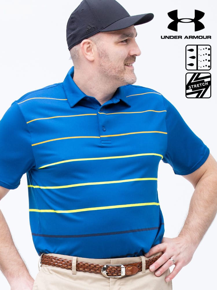 大きいサイズ メンズ UNDER ARMOUR (アンダーアーマー) USA規格 heatgear LOOSE UPF30 ボーダー 半袖 ゴルフ ポロシャツ PLAYOFF 2.0 FRONTNINE POLO