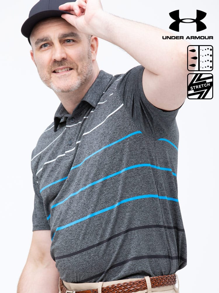 大きいサイズ メンズ UNDER ARMOUR (アンダーアーマー) USA規格 heatgear LOOSE UPF30 ボーダー 半袖 ゴルフ ポロシャツ PLAYOFF 2.0 FRONTNINE POLO