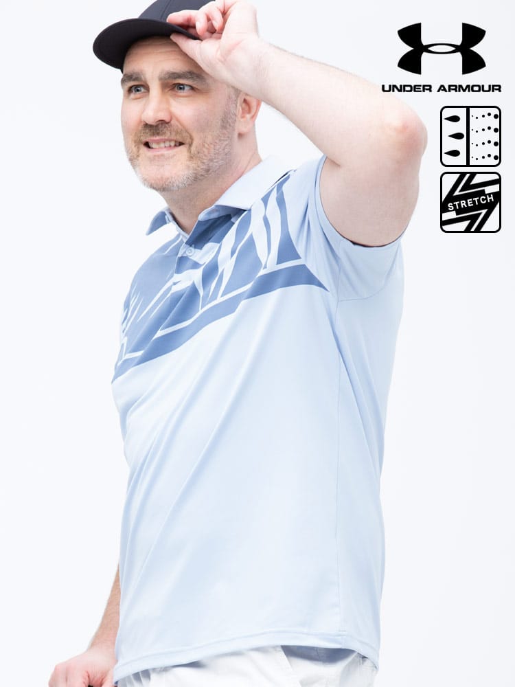 大きいサイズ メンズ UNDER ARMOUR (アンダーアーマー) USA規格 heatgear LOOSE UPF30 ボタニカル 半袖 ゴルフ ポロシャツ PERFORMANCE BRAVO POLO