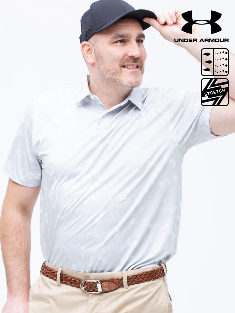 大きいサイズ メンズ UNDER ARMOUR (アンダーアーマー) USA規格 heatgear LOOSE UPF30 半袖 ゴルフ ポロシャツ PERFORMANCE VOID PRINT POLO