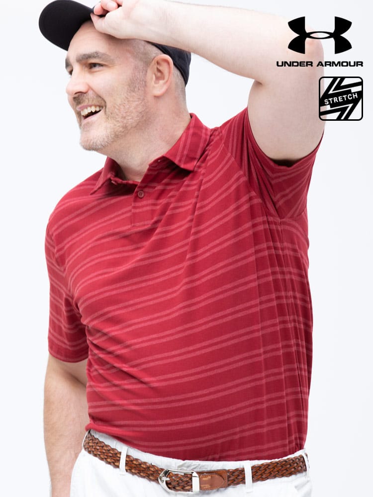 大きいサイズ メンズ UNDER ARMOUR (アンダーアーマー) USA規格 LOOSE ボーダー 半袖 ゴルフ ポロシャツ CHARGED COTTON STRIPE POLO