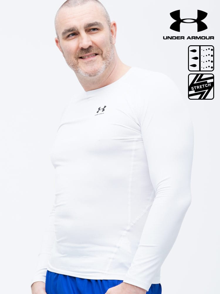 大きいサイズ メンズ UNDER ARMOUR (アンダーアーマー) USA規格 heatgear COMPRESSION ワンポイントロゴ クルーネック 長袖 Tシャツ ロンT HG ARMOUR LS